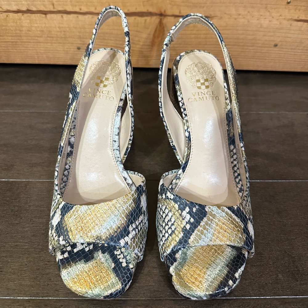 VINCE CAMUTO Snakeskin Slingback Sandal/Heels
